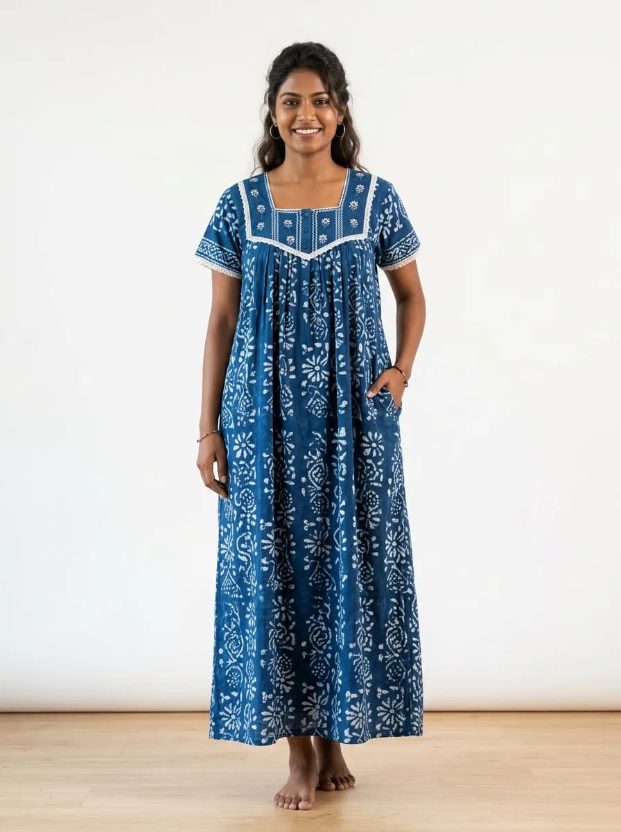 Artisan Indigo Batik Pure Cotton Loungewear Nighty